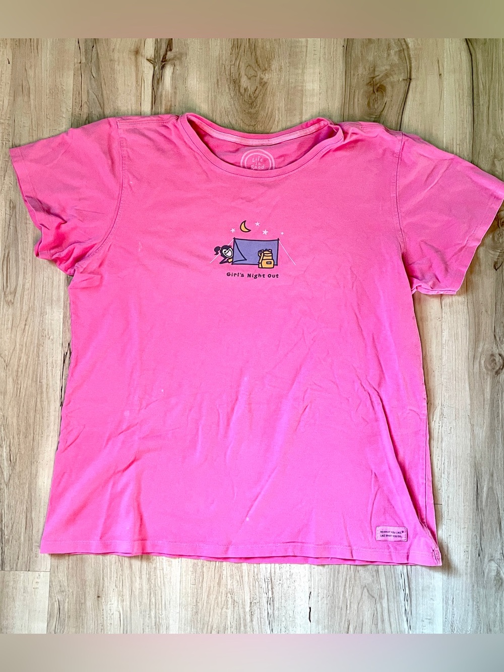 Life Is Good Girls' Night Out Pink Graphic Tee, camping, women’s size: Large - Picture 1 of 9